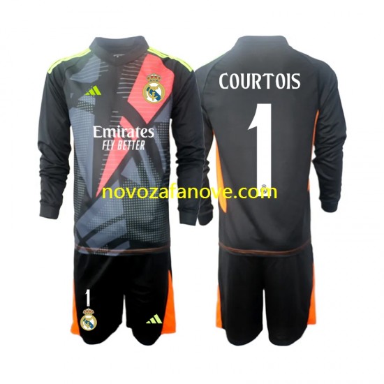 Nogometni Dres Real Madrid Thibaut Courtois 1 Golmanski Dječji Gostujući 2024-2025 Dugim Rukavima