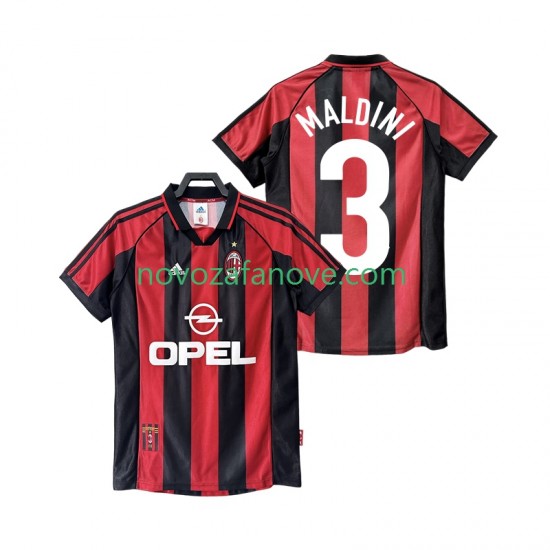 Nogometni Dres AC Milan MALDINI 3 Retro Muški Domaći 1998 1999 Kratkih Rukava