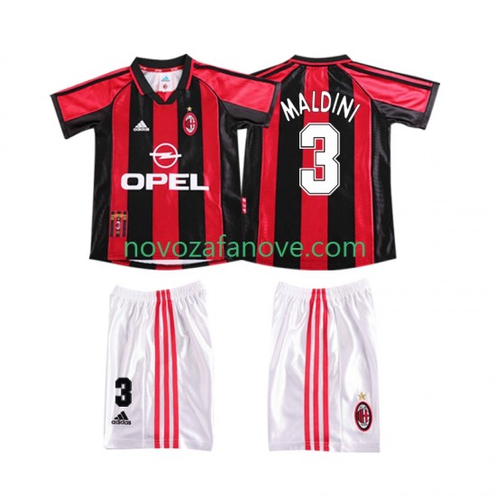 Nogometni Dres AC Milan MALDINI 3 Retro Dječji Domaći 1998 1999 Kratkih Rukava