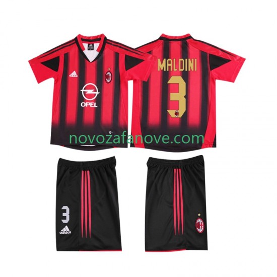 Nogometni Dres AC Milan MALDINI 3 2005 Retro Dječji Domaći 2004 Kratkih Rukava