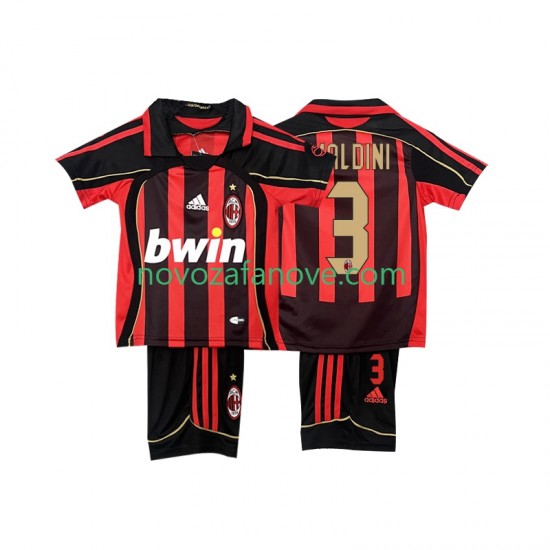 Nogometni Dres AC Milan MALDINI 3 2007 Retro Dječji Domaći 2006 Kratkih Rukava