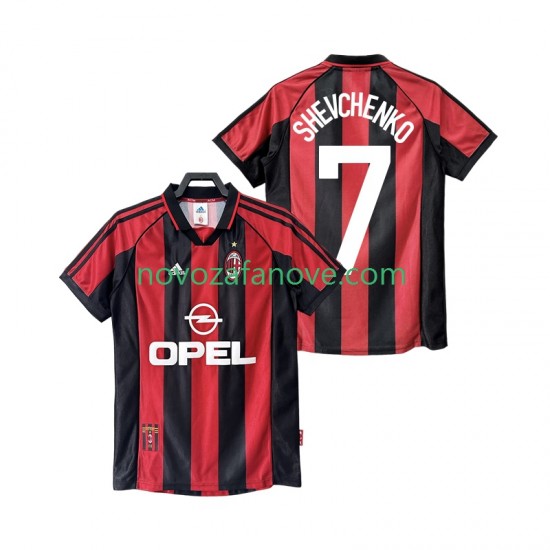 Nogometni Dres AC Milan SHEVCHENKO 7 Retro Muški Domaći 1998 1999 Kratkih Rukava