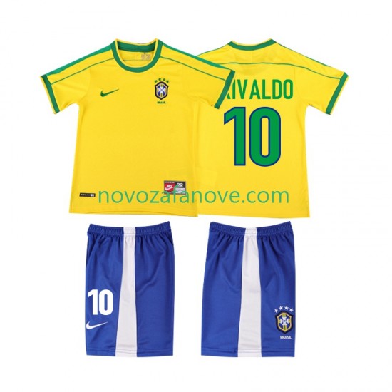 Nogometni Dres Brazil RIVALDO 10 Retro Dječji Domaći 1998 Kratkih Rukava