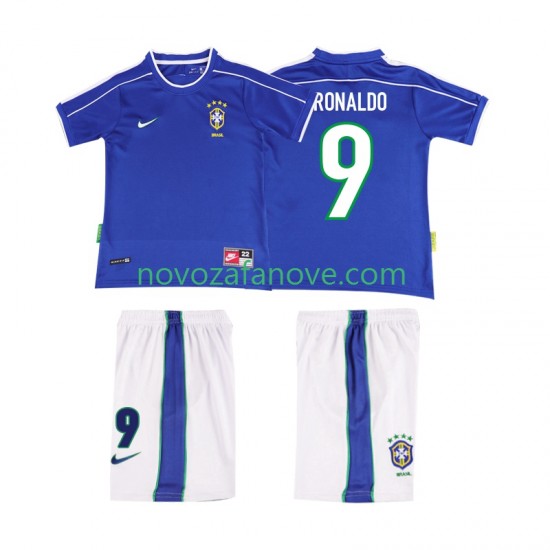 Nogometni Dres Brazil Ronaldo 9 Retro Dječji Gostujući 1998 Kratkih Rukava