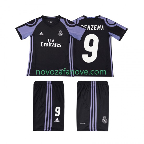 Nogometni Dres Real Madrid BENZEMA 9 2016 2017 Retro Dječji Treći Kratkih Rukava