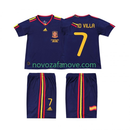 Nogometni Dres Španjolska DAVID VILLA 7 Retro Dječji Gostujući 2010 Kratkih Rukava