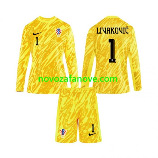 Nogometni Dres Hrvatska DOMINIK LIVAKOVIC 1 Golmanski Dječji Domaći Euro 2024 Dugim Rukavima