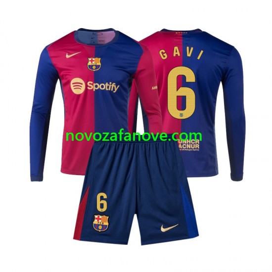 Nogometni Dres FC Barcelona Gavi 6 Dječji Domaći 2024-2025 Dugim Rukavima