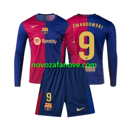 Nogometni Dres FC Barcelona Lewandowski 9 Dječji Domaći 2024-2025 Dugim Rukavima