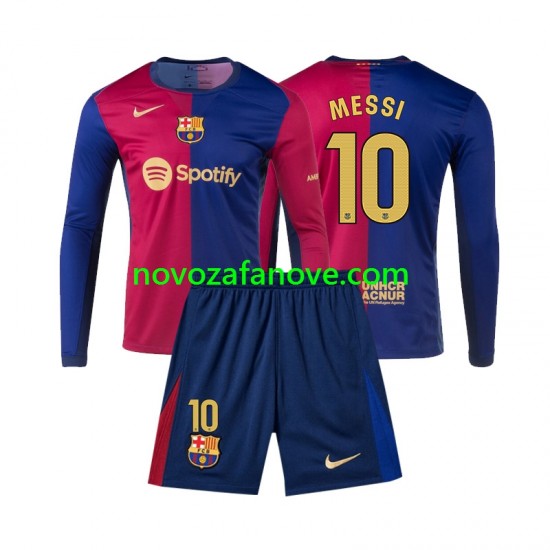 Nogometni Dres FC Barcelona Lionel Messi 10 Dječji Domaći 2024-2025 Dugim Rukavima