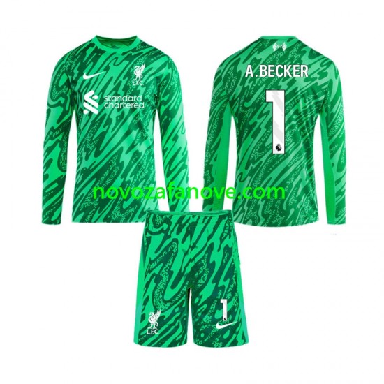 Nogometni Dres Liverpool Alisson Becker 1 Golmanski Dječji Gostujući 2024-2025 Dugim Rukavima