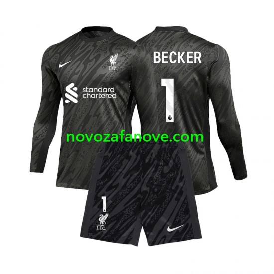 Nogometni Dres Liverpool Alisson Becker 1 Golmanski Dječji Domaći 2024-2025 Dugim Rukavima