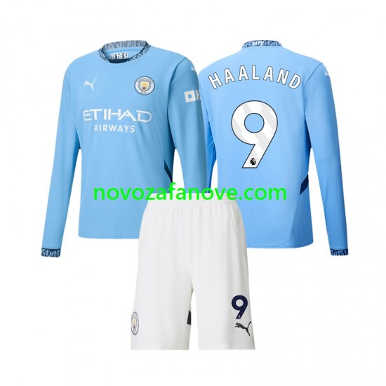Nogometni Dres Manchester City Erling Haaland 9 Dječji Domaći 2024-2025 Dugim Rukavima