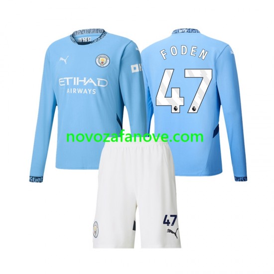 Nogometni Dres Manchester City Phil Foden 47 Dječji Domaći 2024-2025 Dugim Rukavima