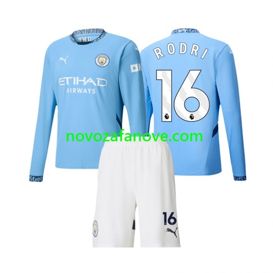 Nogometni Dres Manchester City Rodri 16 Dječji Domaći 2024-2025 Dugim Rukavima