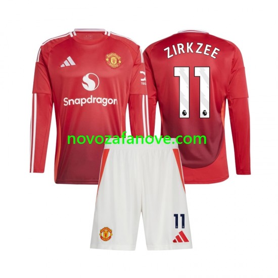 Nogometni Dres Manchester United Joshua Zirkzee 11 Dječji Domaći 2024-2025 Dugim Rukavima