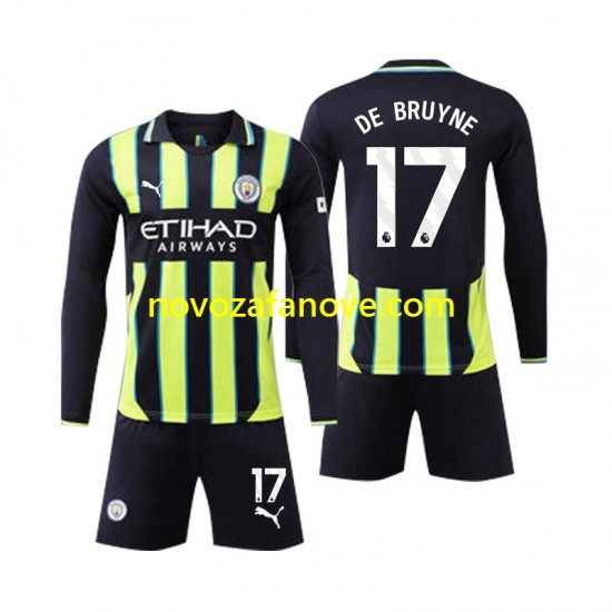 Nogometni Dres Manchester City Kevin De Bruyne 17 Dječji Gostujući 2024-2025 Dugim Rukavima