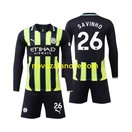 Nogometni Dres Manchester City Savinho 26 Dječji Gostujući 2024-2025 Dugim Rukavima