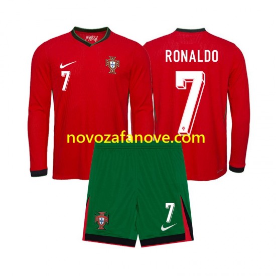 Nogometni Dres Portugal Ronaldo 7 Dječji Domaći Euro 2024 Dugim Rukavima