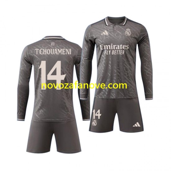 Nogometni Dres Real Madrid Tchouameni 14 Dječji Gostujući 2024-2025 Dugim Rukavima