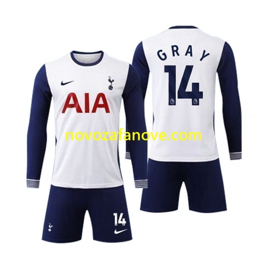 Nogometni Dres Tottenham Spurs Gray 14 Dječji Domaći 2024-2025 Dugim Rukavima