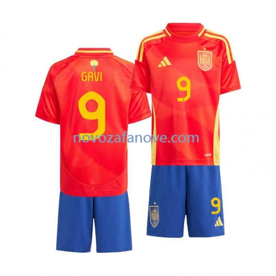 Nogometni Dres Španjolska Gavi 9 Dječji Domaći Euro 2024 Kratkih Rukava
