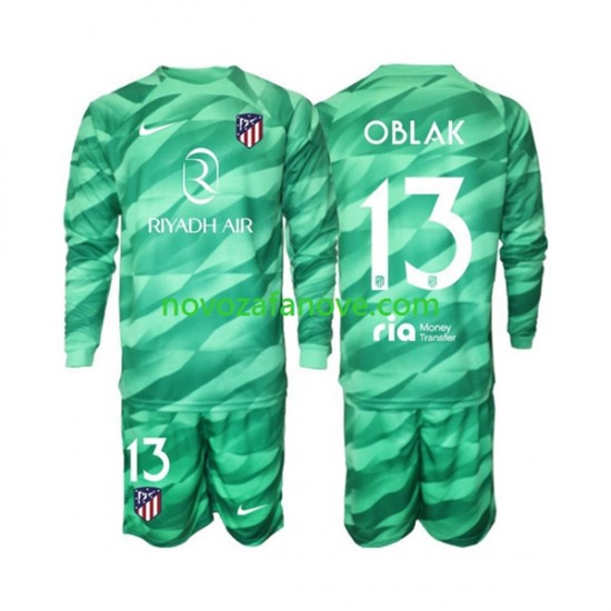 Nogometni Dres Atlético Madrid Jan Oblak 13 Green color Golmanski Dječji Gostujući 2023-2024 Dugim Rukavima