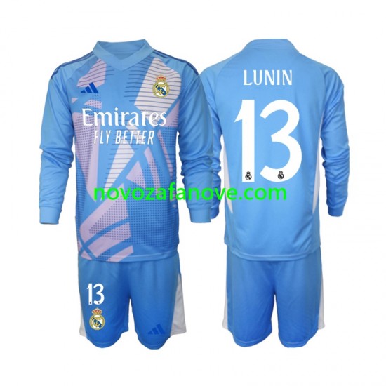 Nogometni Dres Real Madrid Andriy Lunin 13 Golmanski Dječji Domaći 2024-2025 Dugim Rukavima