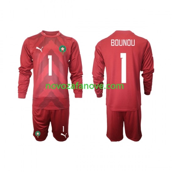 Nogometni Dres Maroko Yassine Bounou 1 Golmanski Dječji Domaći 2022 Dugim Rukavima