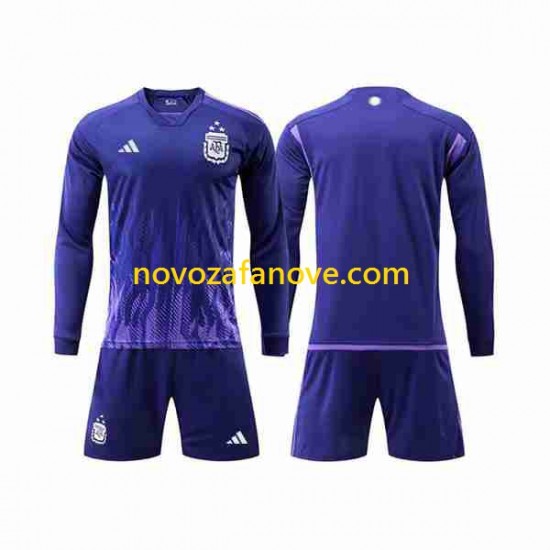 Nogometni Dres Argentina 3 Stars Dječji Gostujući Svjetsko prvenstvo 2022 Dugim Rukavima