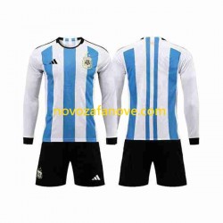 Nogometni Dres Argentina 3 Stars Dječji Domaći Svjetsko prvenstvo 2022 Dugim Rukavima