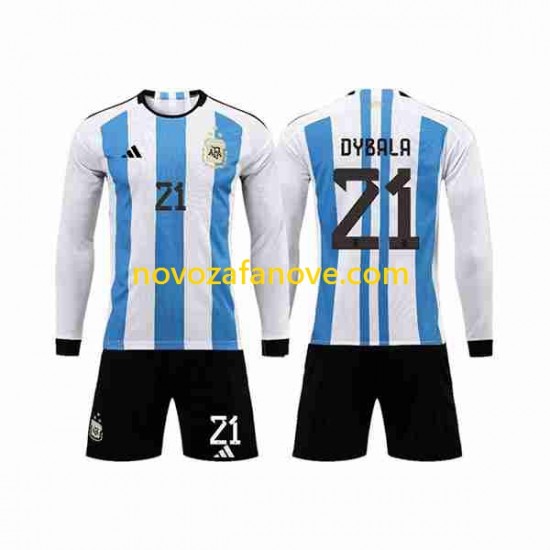 Nogometni Dres Argentina 3 Stars Paulo Dybala 21 Dječji Domaći Svjetsko prvenstvo 2022 Dugim Rukavima
