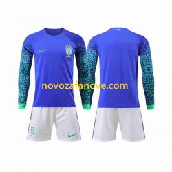 Nogometni Dres Brazil Dječji Gostujući Svjetsko prvenstvo 2022 Dugim Rukavima