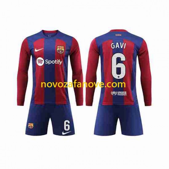 Nogometni Dres FC Barcelona GAVI 6 Dječji Domaći 2023-2024 Dugim Rukavima