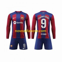 Nogometni Dres FC Barcelona LEWANDOWSKI 9 Dječji Domaći 2023-2024 Dugim Rukavima
