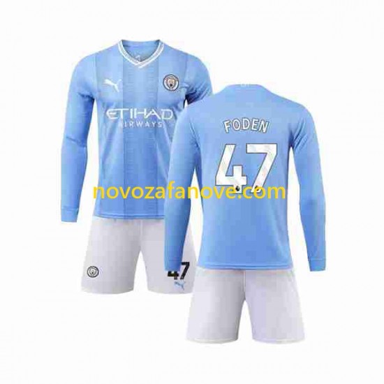 Nogometni Dres Manchester City Phil Foden 47 Dječji Domaći 2023-2024 Dugim Rukavima
