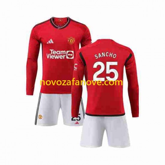 Nogometni Dres Manchester United Sancho 25 Dječji Domaći 2023-2024 Dugim Rukavima