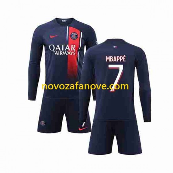 Nogometni Dres Paris Saint-Germain Mbappé Kylian 7 Dječji Domaći 2023-2024 Dugim Rukavima