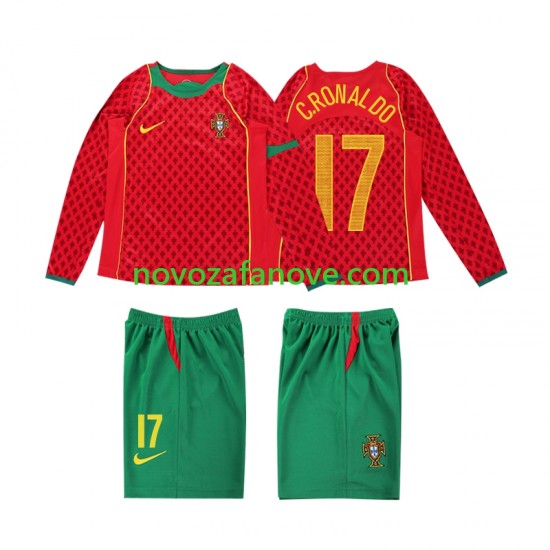 Nogometni Dres Portugal Cristiano Ronaldo 17 Retro Dječji Domaći 2004 Dugim Rukavima
