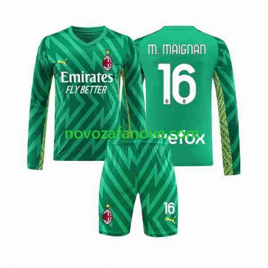 Nogometni Dres AC Milan Mike Maignan 16 Golmanski Dječji Domaći 2023-2024 Dugim Rukavima