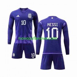 Nogometni Dres Argentina 3 Stars Lionel Messi 10 Dječji Gostujući Svjetsko prvenstvo 2022 Dugim Rukavima