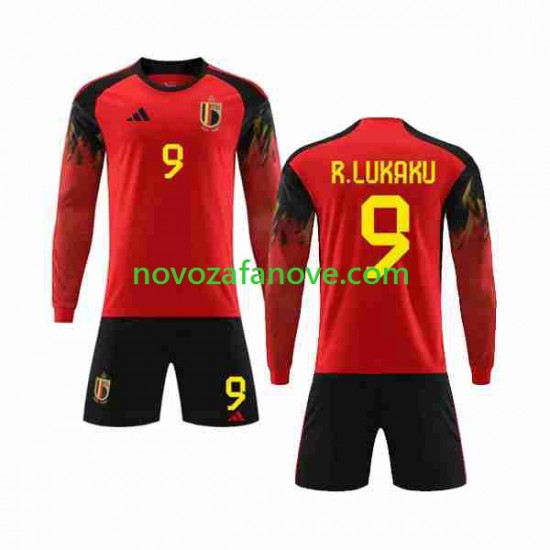 Nogometni Dres Belgija R.LUKAKU 9 Dječji Domaći Svjetsko prvenstvo 2022 Dugim Rukavima