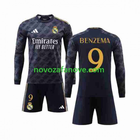 Nogometni Dres Real Madrid Benzema 9 Dječji Gostujući 2023-2024 Dugim Rukavima