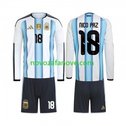 Nogometni Dres Argentina Nico Paz 18 Dječji Domaći Svjetsko prvenstvo 2026 Dugim Rukavima