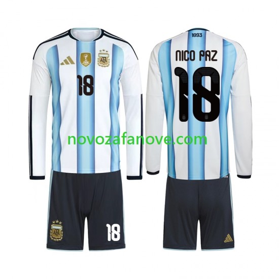 Nogometni Dres Argentina Nico Paz 18 Dječji Domaći Svjetsko prvenstvo 2026 Dugim Rukavima
