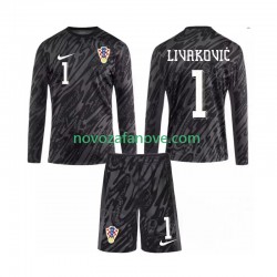 Nogometni Dres Hrvatska DOMINIK LIVAKOVIC 1 Golmanski Dječji Treći 2024 Dugim Rukavima