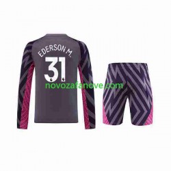 Nogometni Dres Manchester City Ederson Moraes 31 Golmanski Dječji Gostujući 2023-2024 Dugim Rukavima