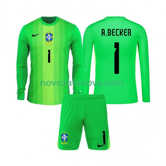 Nogometni Dres Brazil Alisson Becker 1 Golmanski Dječji Domaći 2026 Dugim Rukavima