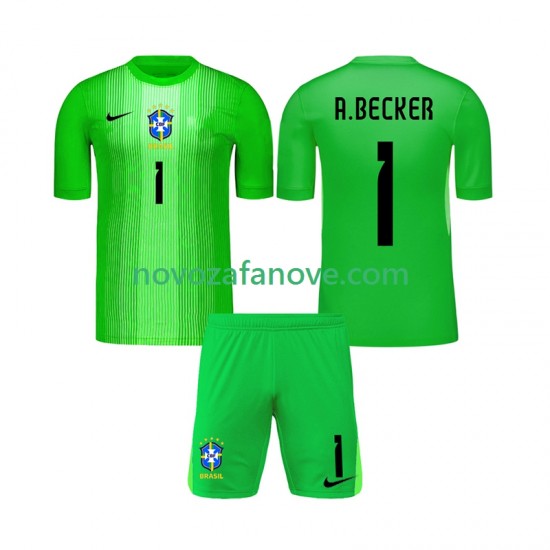 Nogometni Dres Brazil Alisson Becker 1 Golmanski Dječji Domaći 2026 Kratkih Rukava