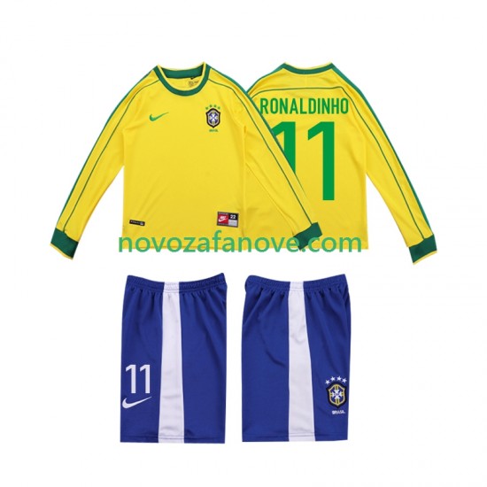 Nogometni Dres Brazil RONALDINHO 11 Retro Dječji Domaći 1998 Dugim Rukavima